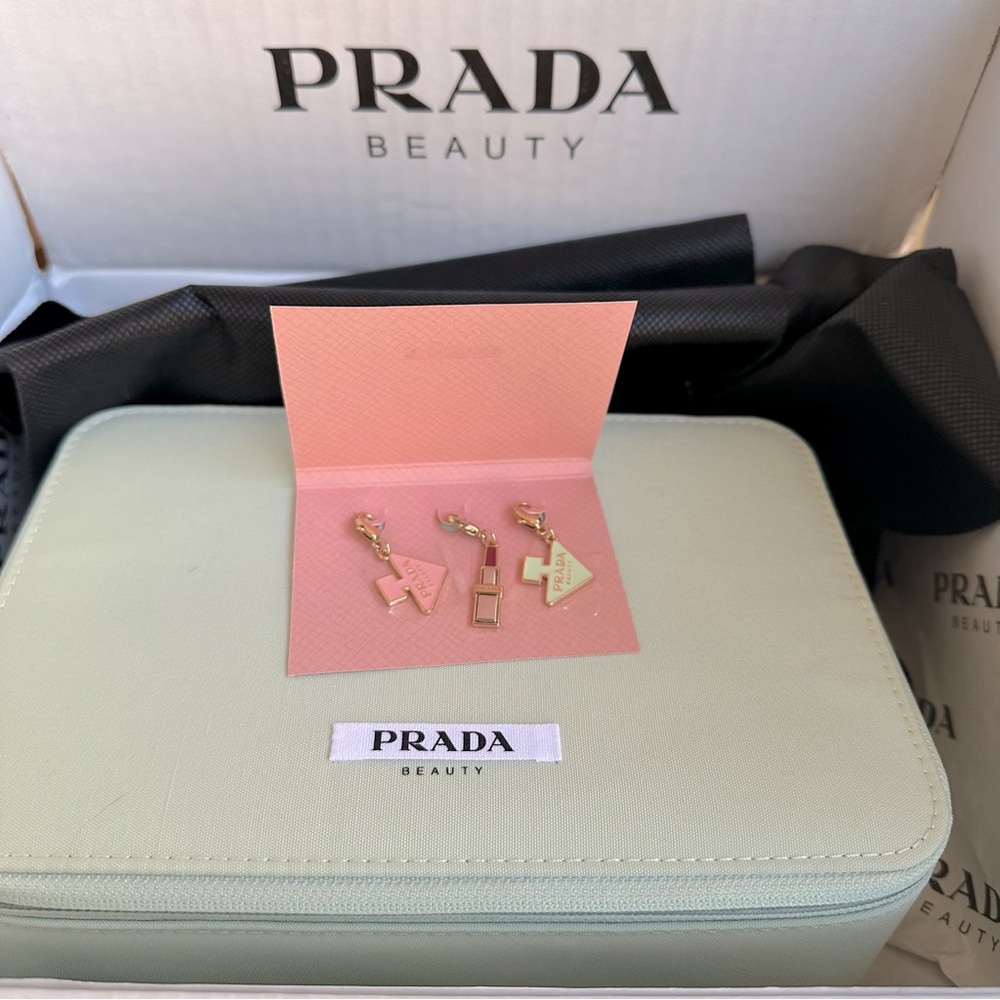 Prada Beauty Light Green Vanity Case and 3 charms NEW